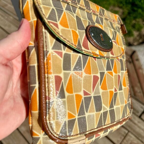 VTG Fossil Key Per Purse Crossbody Shoulder Bag Retro Multi-colored Orange Tan C - Picture 12 of 15